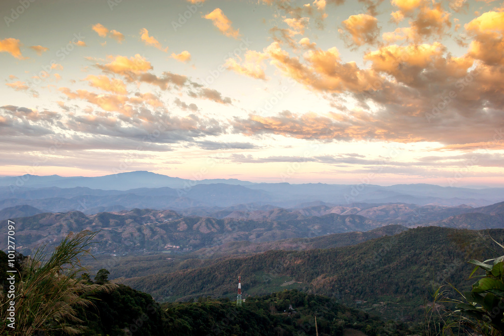 Mountain valleys in morning clouds at Sunrise Mountain valleys in morning clouds at Sunrise