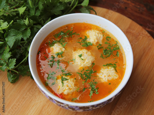 Delicious soup with meatballs