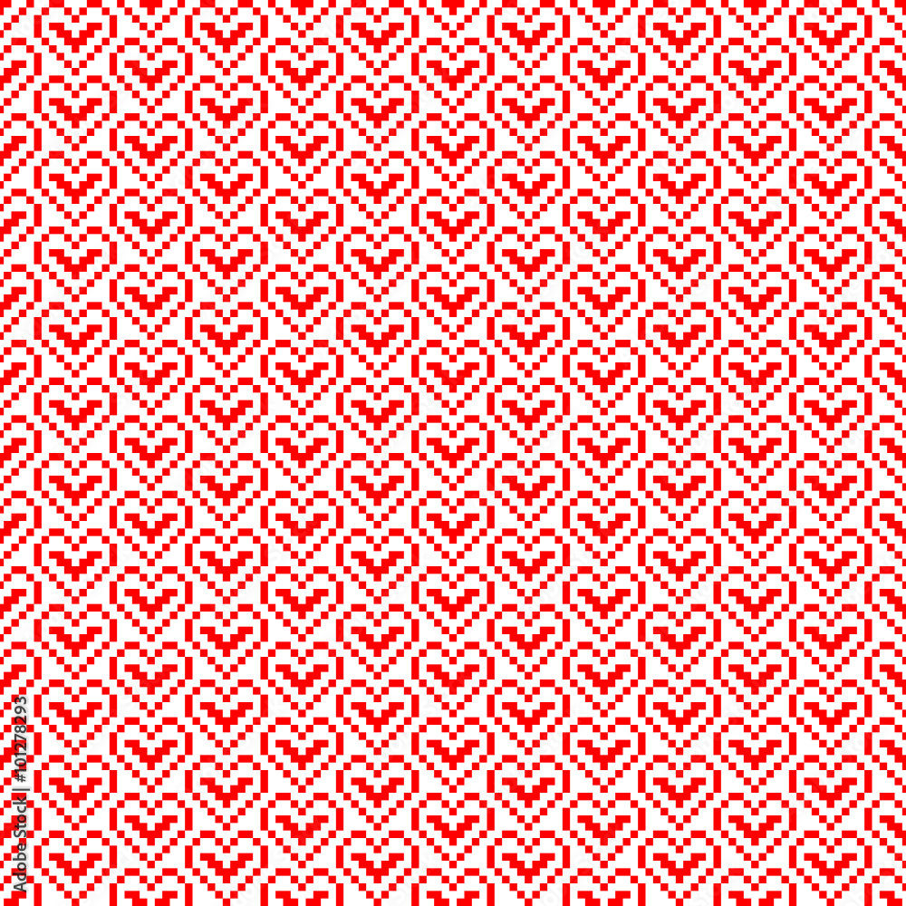 Retro Seamless Heart Pattern Pixel Red