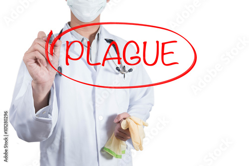 Doctor using red pen draw circle on plague disease