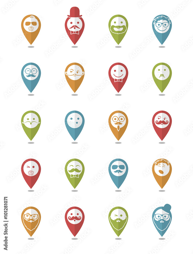 icon set 20 man`s faces with mustache and beard icon set 20 man`s faces with mustache and beard