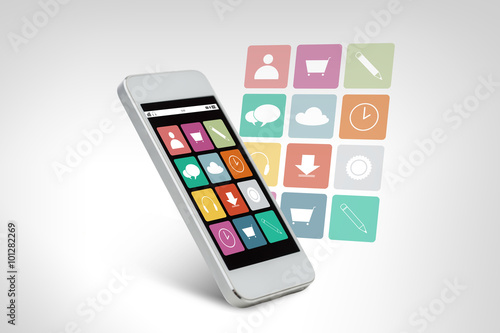 white smarthphone with application icons on screen