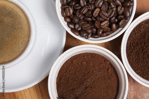view from above on the different types of coffee