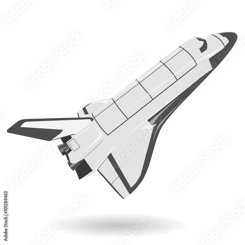 Black and white space shuttle on white. Nice american flighting spaceship  - flatten isolated illustration master vector
