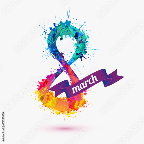 Happy 8 march card. Rainbow splash paint
