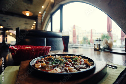 Photography Served hot in a pan in a restaurant