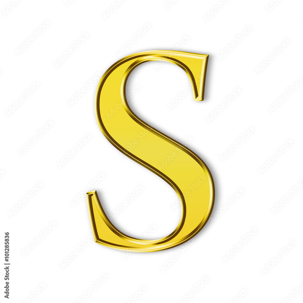 S gold solid alphabet, white background S gold solid alphabet, white background