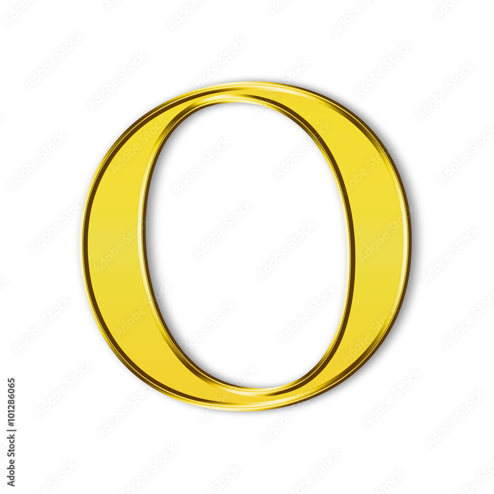 O gold solid alphabet, white background O gold solid alphabet, white background