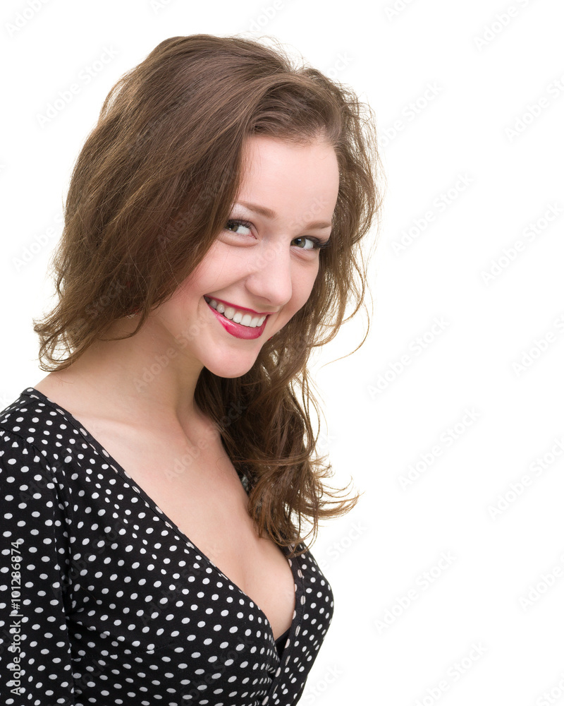 portrait of attractive caucasian smiling woman with copyspace portrait of attractive caucasian smiling woman with copyspace