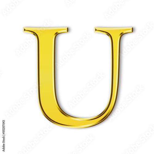 U gold solid alphabet, white background
