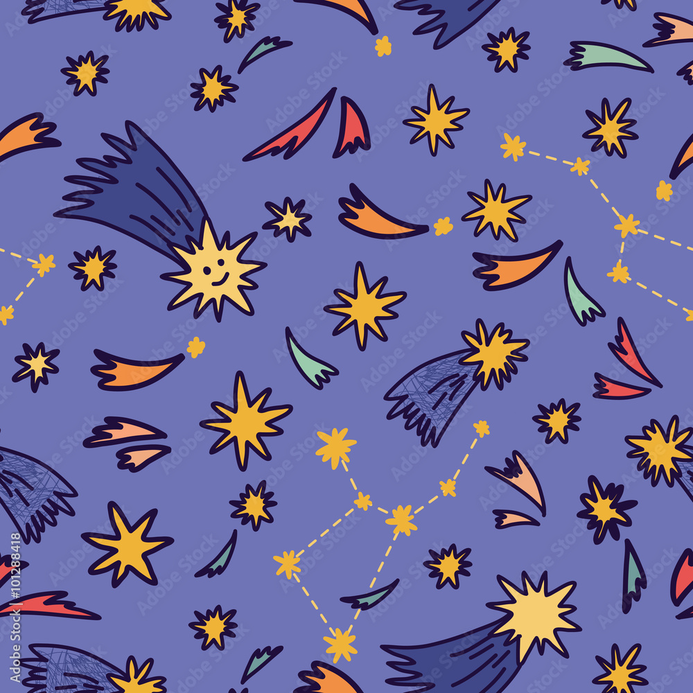 Seamless pattern with stars. It can be used for desktop wallpaper or frame for a wall hanging or poster,for pattern fills, surface textures, web page backgrounds, textile and more. Space background