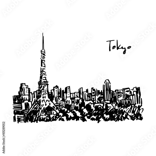 Tokyo Tower. Vector quick sketch.