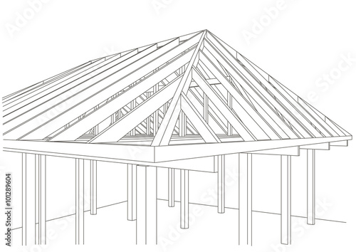 Linear architectural sketch wood frame house