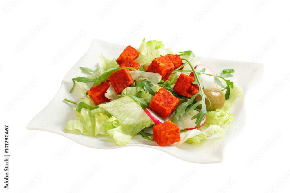Fresh vegetable salad with diced cheese Fresh vegetable salad with diced cheese