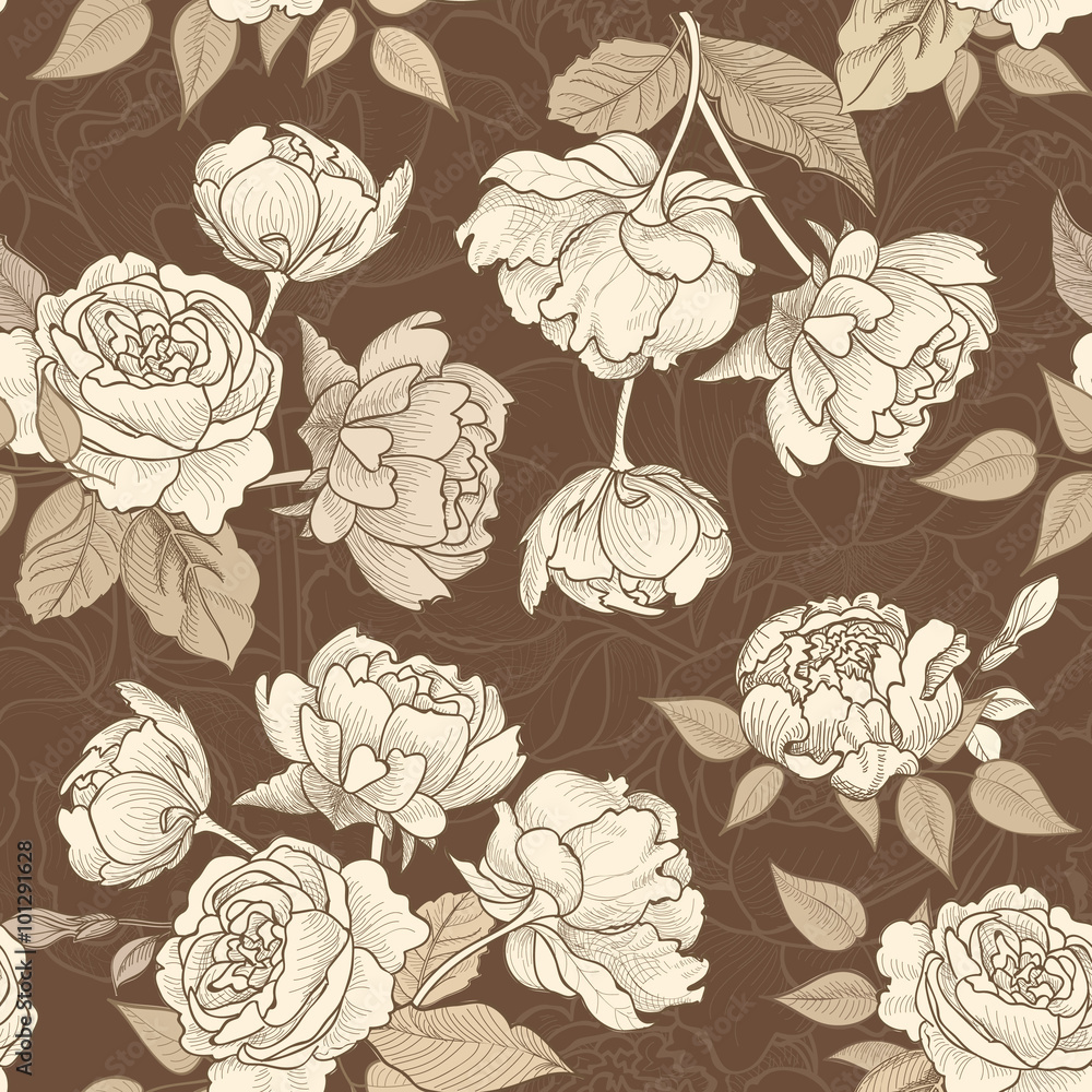 Floral pattern Flourish seamless background. Flower bouquet engraved pattern. 