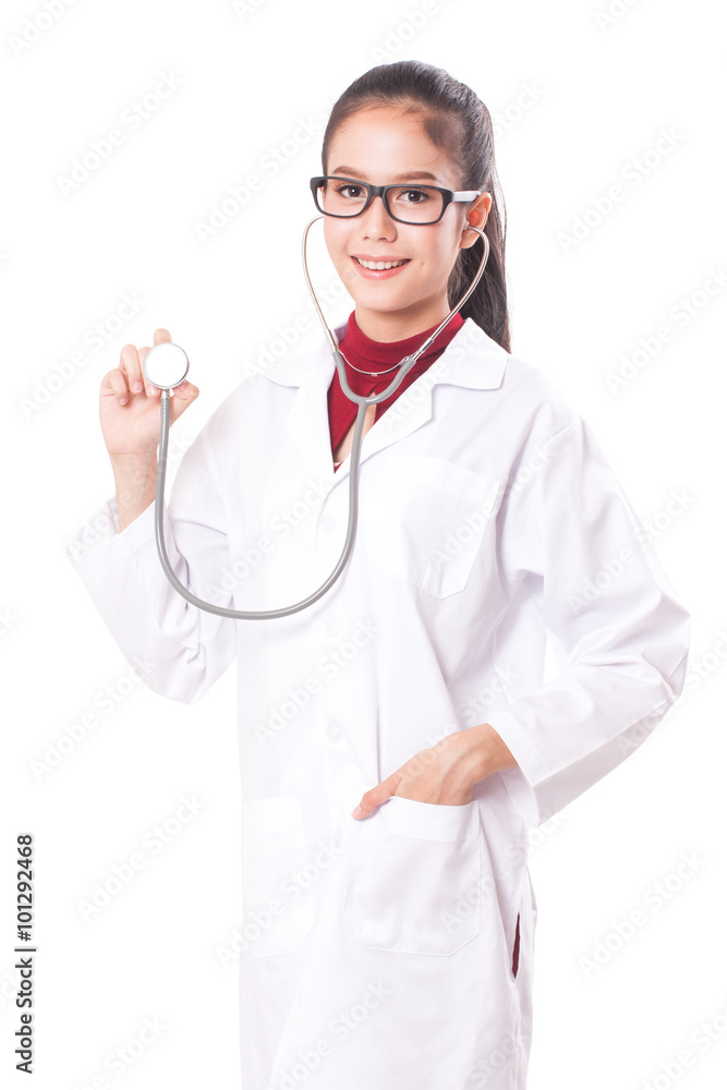 female doctor with a stethoscope in the hands on white background female doctor with a stethoscope in the hands on white background