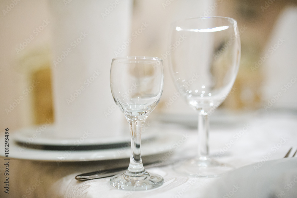 table setting with plate and wineglass or glass table setting with plate and wineglass or glass