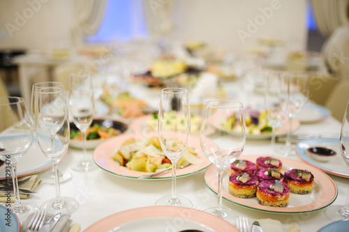Banquet wedding table setting on evening reception © eugenelucky