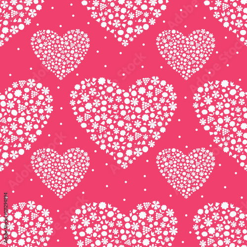 Cute flowers hearts seamless pattern.