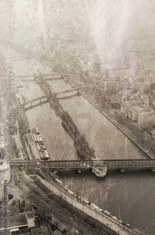 Aerial vintage view of Paris, France