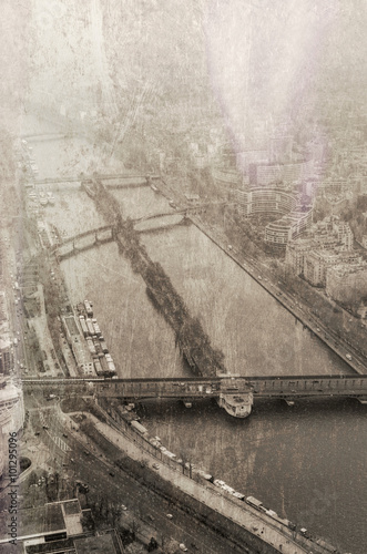 Aerial vintage view of Paris  France