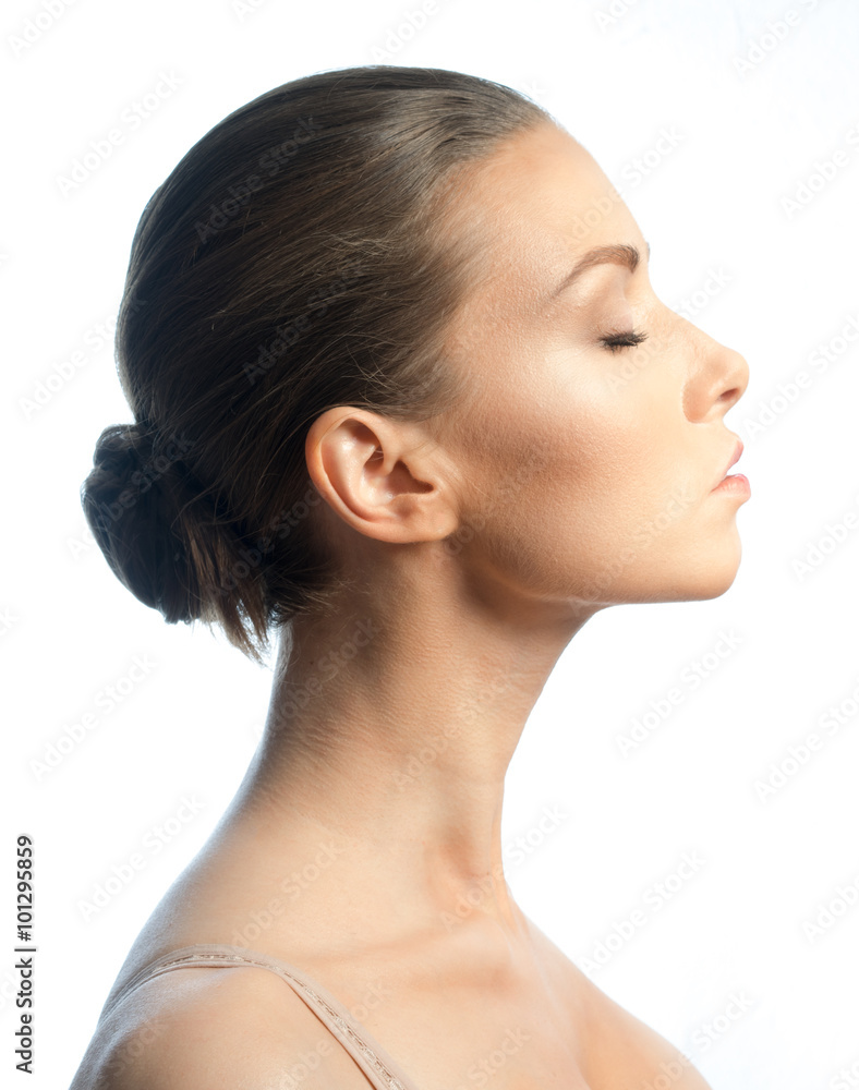 The girl close up with a beautiful profile face The girl close up with a beautiful profile face