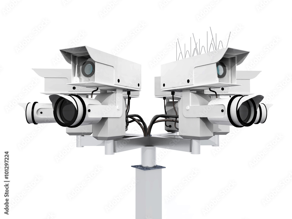 Überwachungskamera isoliert auf weißem Hintergrund