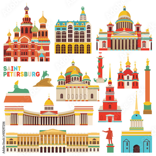 Saint Petersburg famous monuments . Vector illustration