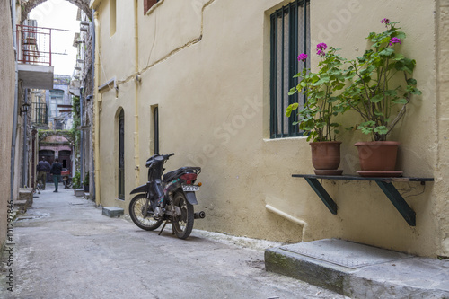CHIOS ISLAND, GREECE - APRIL 24, 2015; Street of Pirgi town in Chios Island in Greece.