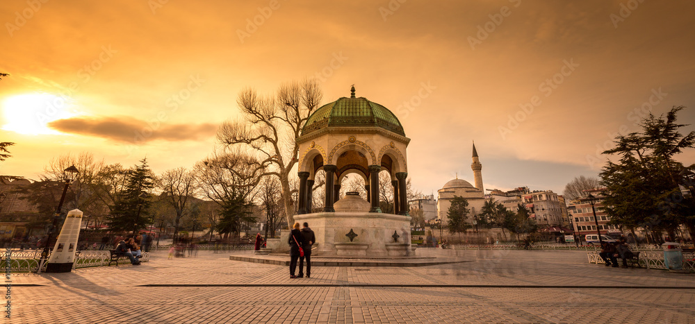 German fountain in istanbul at sunset