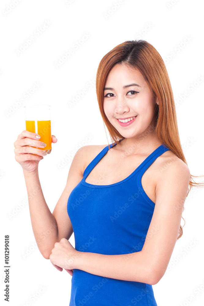 Portrait of young woman drinking orange juice. Portrait of young woman drinking orange juice.