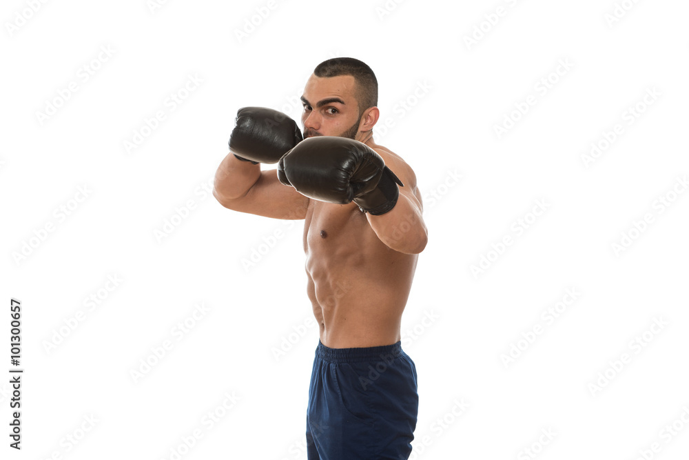 Man With Boxing Gloves Isolated On White Background Man With Boxing Gloves Isolated On White Background