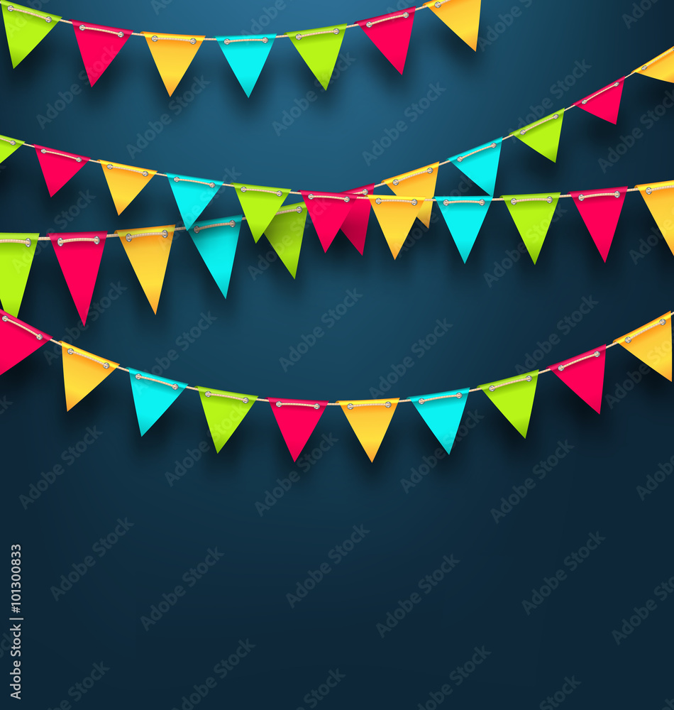 Obraz premium Party Dark Background with Bunting Flags for Holidays