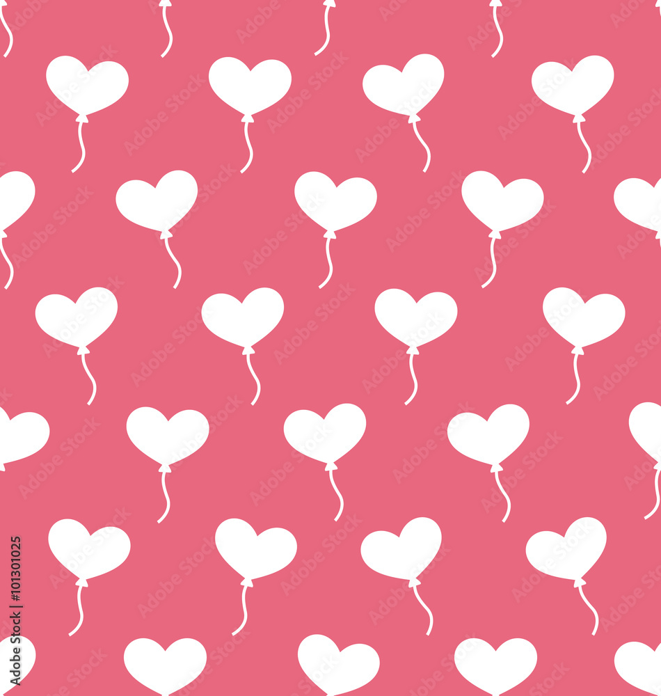Pink Seamless Pattern with Hearts Balloons for Valentines Day