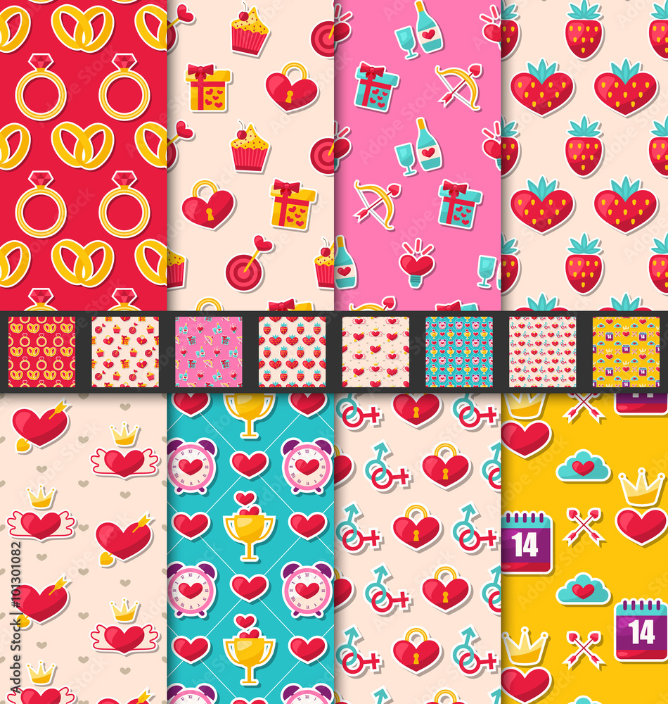 Set Seamless Patterns for Valentines Day Set Seamless Patterns for Valentines Day