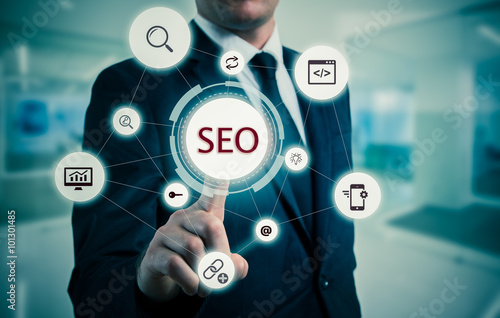 Search optimization business pointing finnger selecting seo