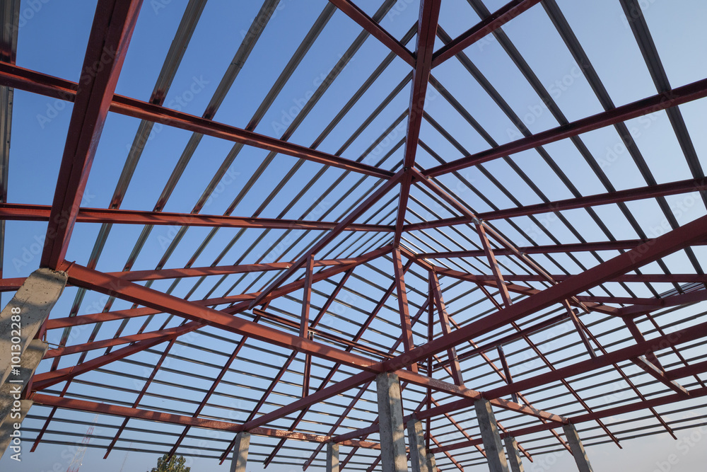 structural steel beam on roof of building residential constructi