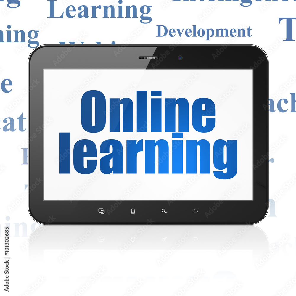 Studying concept: Tablet Computer with Online Learning on display Studying concept: Tablet Computer with Online Learning on display