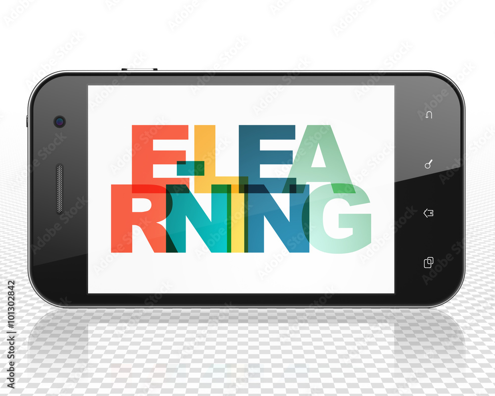 Learning concept: Smartphone with E-learning on display Learning concept: Smartphone with E-learning on display
