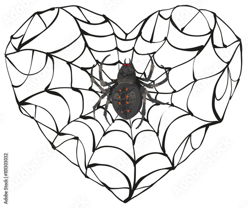 Spider wove web of heart shape. Heart symbol of love. Gothic love heart
