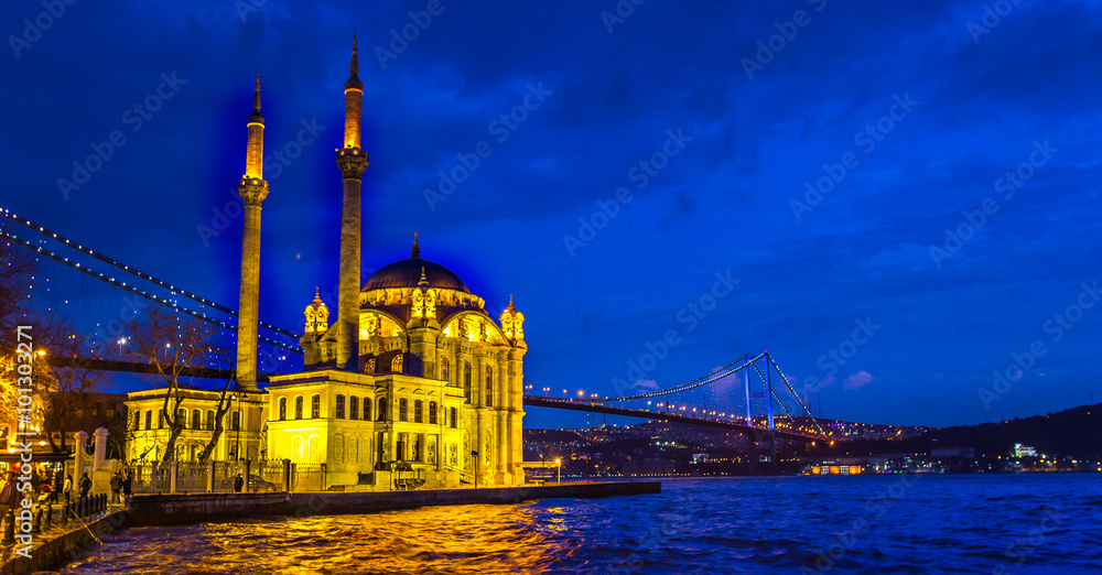Istanbul city and coast at night