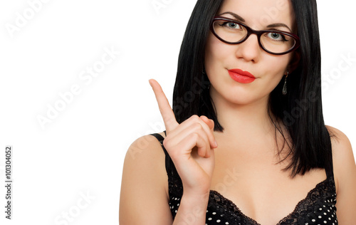 Portrait of strict woman in glasses