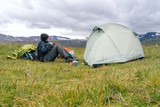Hiking and camping in Hornstrandir National Park, Iceland.