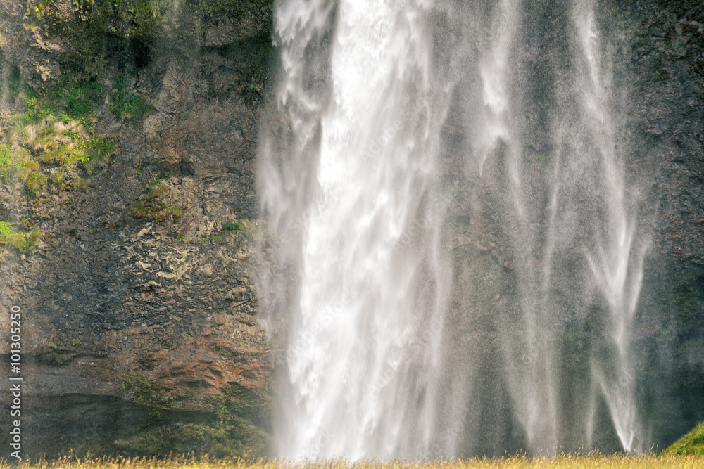 Fototapeta premium Detail view of famous Seljalandsfoss Waterfall, South Iceland.