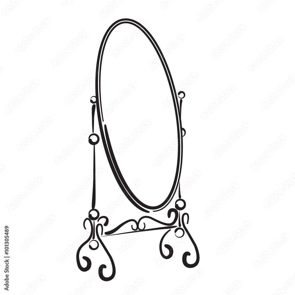 Big standing mirror. Sketch mirror illustration Big standing mirror. Sketch mirror illustration