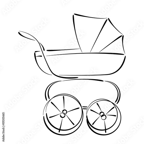 Sketched baby stroller buggy isolated on white