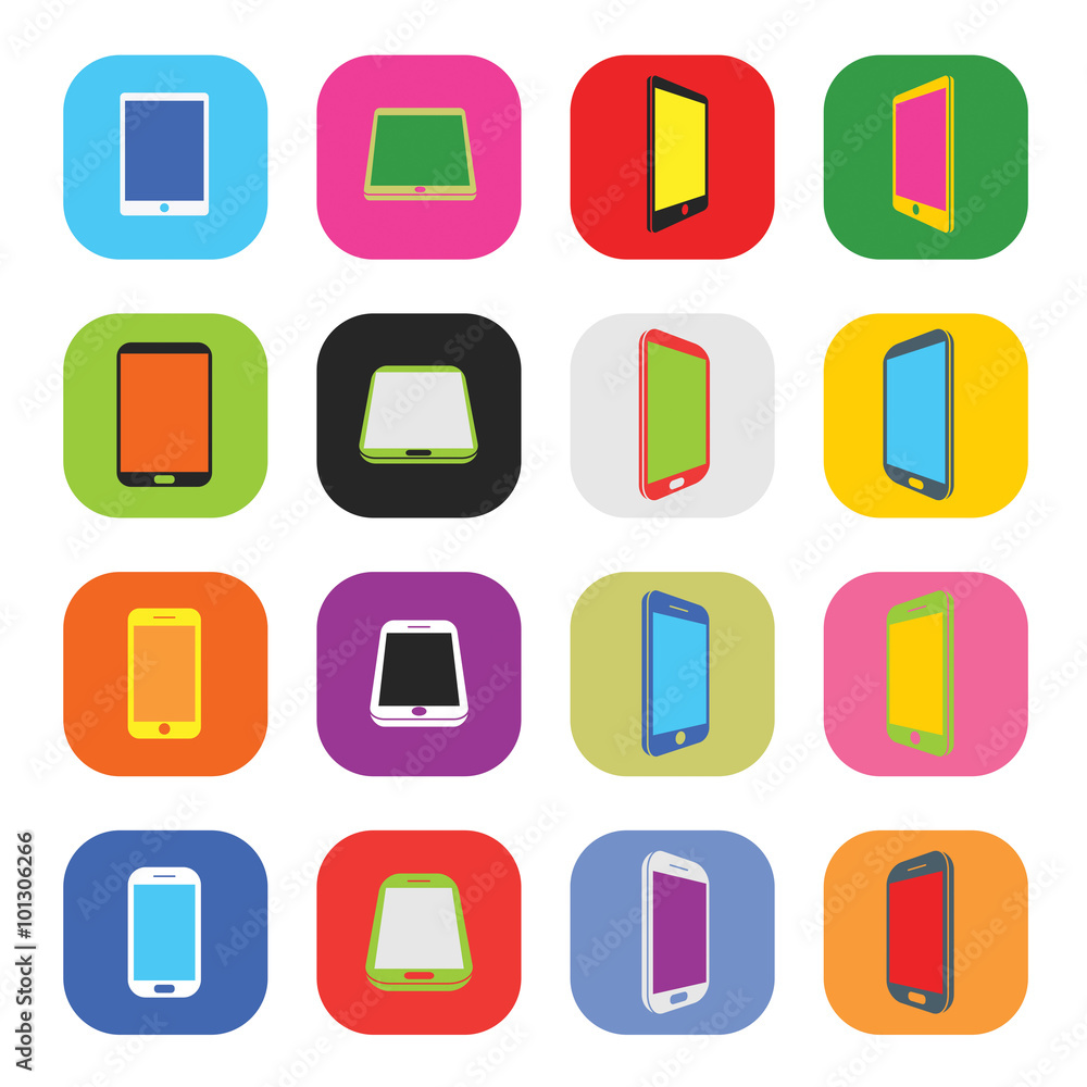 Abstract Colorful Minimal Style Modern Mobile Smartphone and Tablet Icon Set of 16 Abstract Colorful Minimal Style Modern Mobile Smartphone and Tablet Icon Set of 16