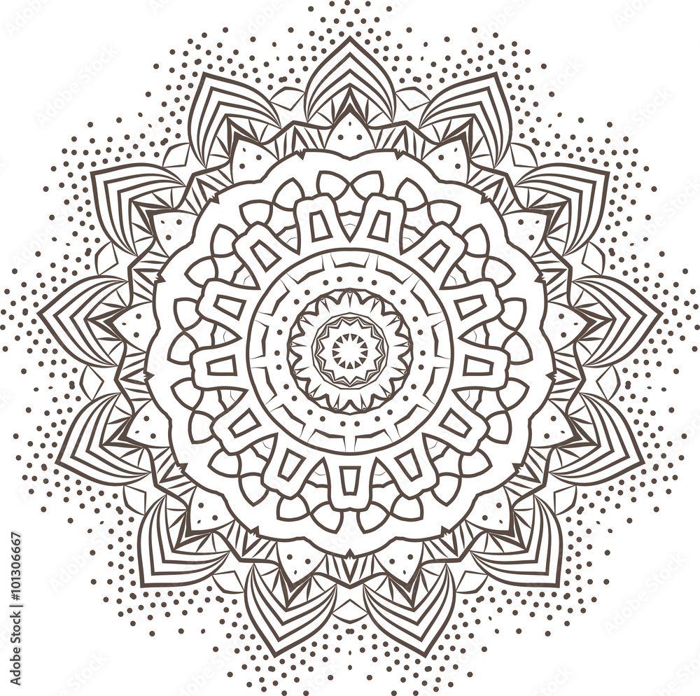 Ethnic Fractal Mandala Vector Meditation looks like Snowflake or Maya Aztec Pattern or Flower too Isolated on White