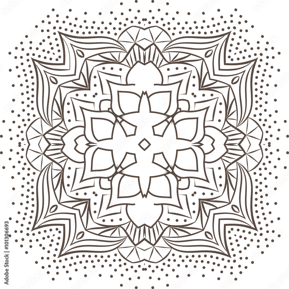 Ethnic Fractal Mandala Vector Meditation looks like Snowflake or Maya Aztec Pattern or Flower too Isolated on White