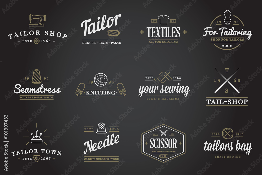 Set of Vector Tailoring Tailor Sew Elements and Sewing Knitting Illustration can be used as Logo or Icon in premium quality